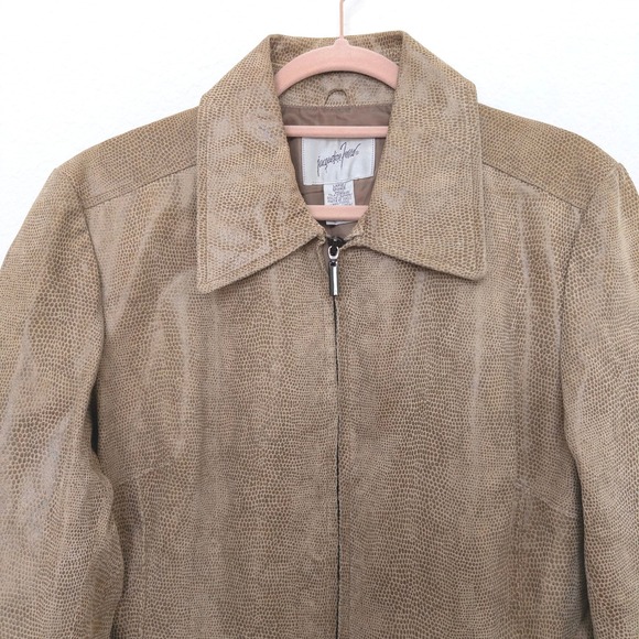 Vintage 90s Jaqueline Ferrar Womens Leather Jacket Size L Tan Embossed Western - Picture 2 of 6